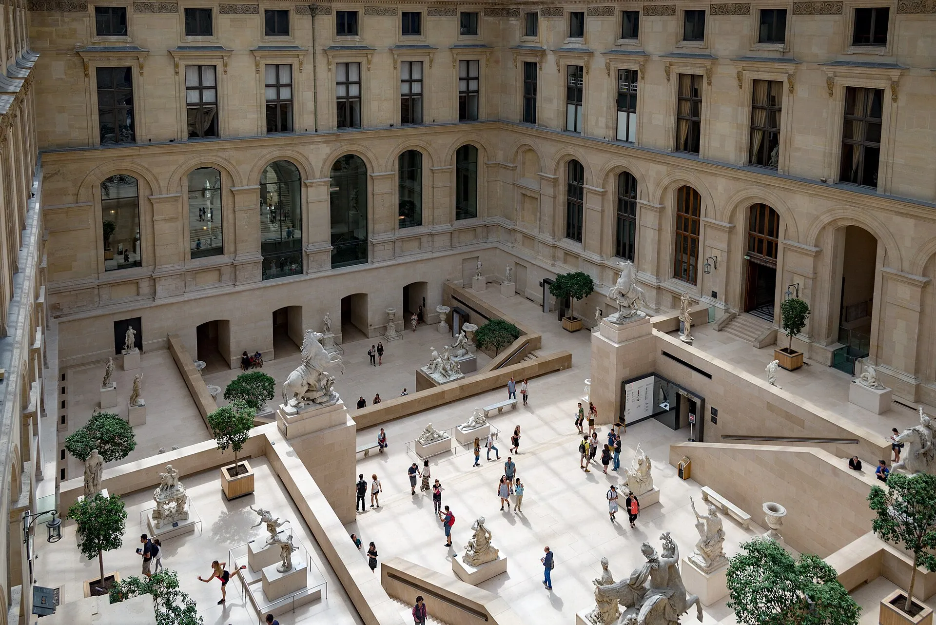 Sculptures and stone galleries in the Cour Marly at the Louvre