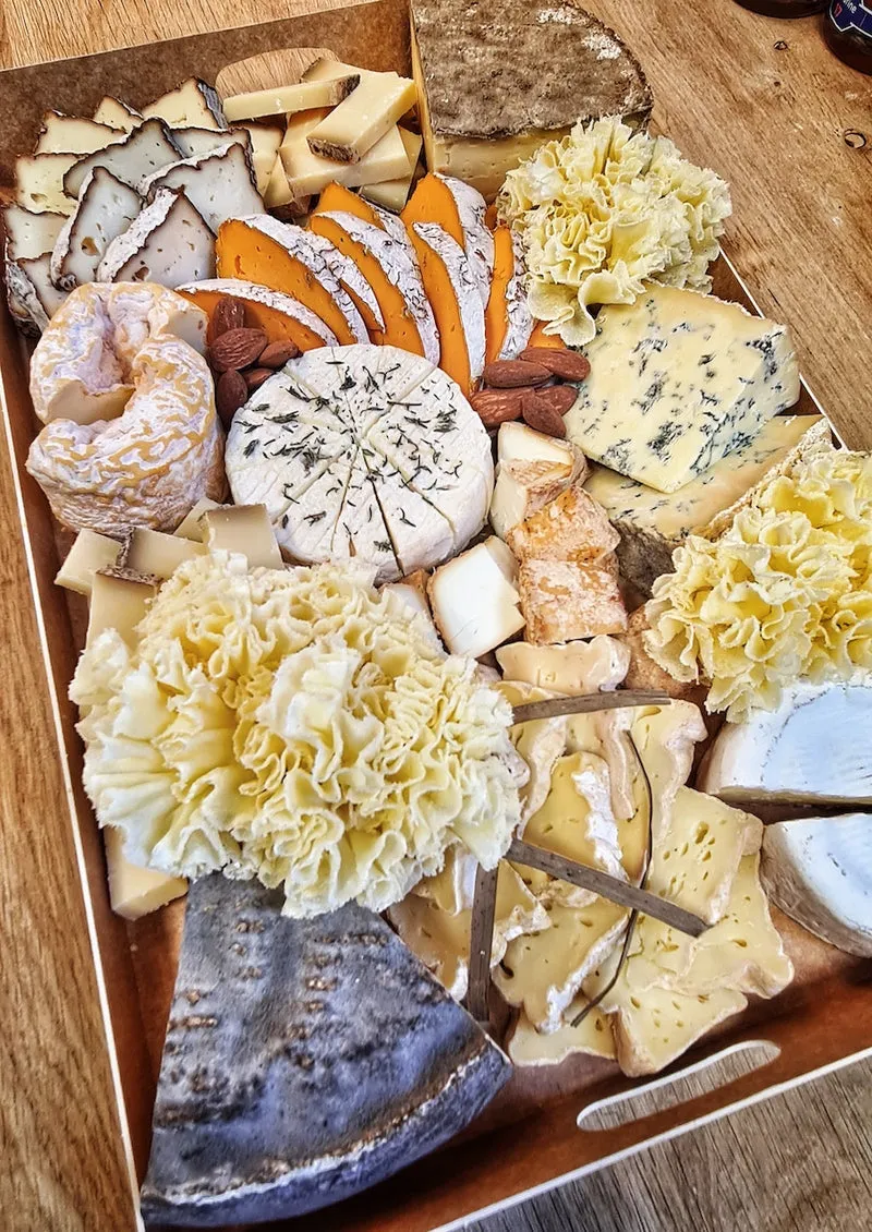 Cheese platter with a variety of rinds and textures